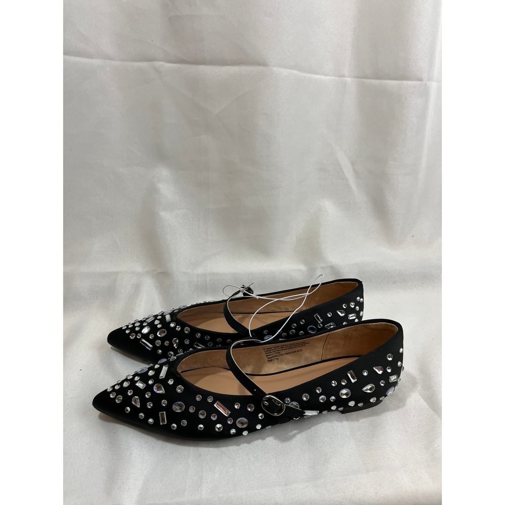 A New Day Womens Black Rhinestone Pointed Toe Mary Jane Flats Size 8 New